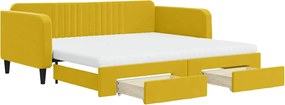 vidaXL Pat de zi cu extensie și sertare, galben, 100x200 cm, catifea