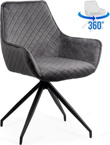 Scaun dining AIDA 193, catifea, rotativ 360  , baza metalica, Gri