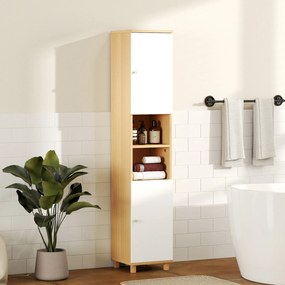 HOMCOM Dulap de Baie înalt cu Uși, 2 Rafturi Deschise, 2 Dulapuri, Dulap de Baie Economisitor de Spațiu cu Rafturi Reglabile pentru Sala de Mese Sufragerie, 30x30x166 cm, Alb și Lemn | Aosom Romania