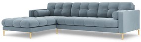 Colțar tapițat Bali, Albastru deschis/5 locuri/picioare gold/partea stângă/ L293 x l185 x h75