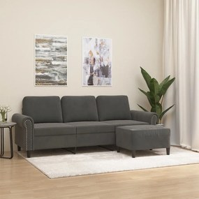3153634 vidaXL Canapea cu 3 locuri și taburet, gri închis, 180 cm, catifea