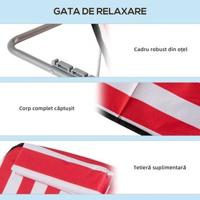 Outsunny Set 2 Șezlonguri de Plajă cu Spătar Reglabil în 5 Poziții, Tetieră și Geantă de Transport, 124x53x45 cm, Roșu | Aosom Romania