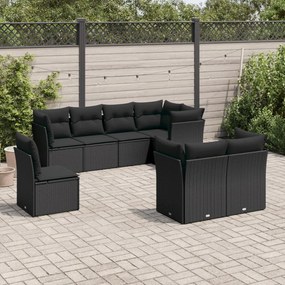 3249764 vidaXL Set mobilier de grădină cu perne, 8 piese, negru, poliratan