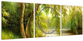 Tablou - Salcie lângă lac, pictură în ulei (cu ceas) (90x30 cm)