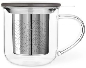 Cana pentru ceai cu infuzor si capac Viva Scandinavia MINIMA EVA V82748, 400 ml, Sticla, Bambus, Transparent/Gri
