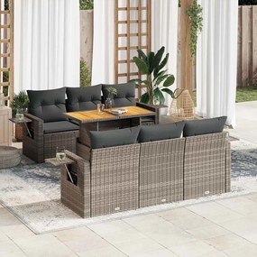 vidaXL Set canapele de grădină, 7 piese, cu perne, gri, poliratan