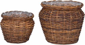 vidaXL Coș pentru plante cu depozitare 2 pcs Maro Ratan Lacak