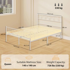 HOMCOM Cadru de pat 140x190 cm cu tăblie Suport cu lamele din oțel Depozitare sub pat | Aosom Romania