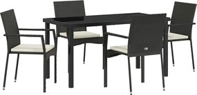 vidaXL Set de masă pentru grădină cu pernă 5 pcs Negru poliratan