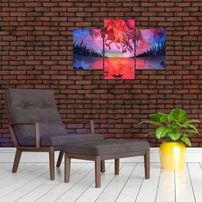 Tablou - Apariția cailor spațiali peste lac, acuarelă (90x60 cm)