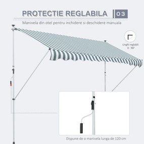 Outsunny Copertina cu Mecanism Telescopic din Metal, Protecție UV, Poliester, 300x150 cm | Aosom Romania