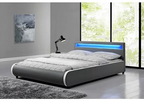 Pat matrimonial cu RGB LED iluminare, gri, 160x200, DULCEA