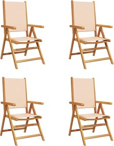 vidaXL Scaune de grădină rabatabile 4 buc., textil bej/lemn masiv