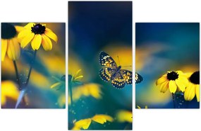 Tablou - Fluture galben și flori (90x60 cm)