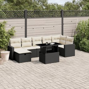 3274826 vidaXL Set mobilier de grădină cu perne, 8 piese, negru, poliratan