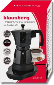 Aparat electric de cafea cubanez Klausberg KB 7998, 500 W, 6 cesti, Element de incalzire incorporat, Supapă de siguranta, Negru