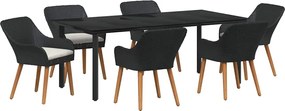 vidaXL Set de masă pentru grădină cu pernă 7 pcs Negru poliratan