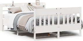 vidaXL Cadru de pat fără saltea, alb, 140x190 cm, lemn masiv de pin