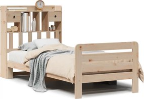 vidaXL Pat cu bibliotecă fără saltea, 90x200 cm, lemn masiv pin