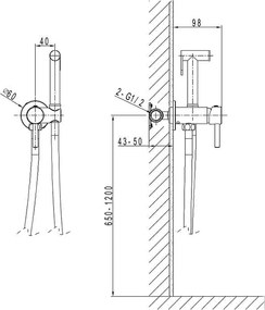 Dus igienic incastrat din alama sanitara, crom lucios, cu furtun 120 cm, LaVita Verdi