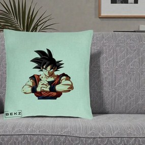 Perna Personalizata Dragon Ball Goku Portret Serios, 40x40 cm, Verde Menta, Husa Detasabila, Perna Inclusa, BEKZ®