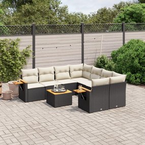 vidaXL Set mobilier de grădină cu perne, 9 piese, negru, poliratan