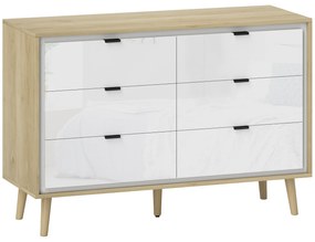 HOMCOM Comodă cu 6 Sertare din Lemn 110x40x75 cm Alb Lucios și Stejar | Aosom Romania