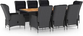 vidaXL Set mobilier exterior cu perne, 9 piese, gri închis, poliratan