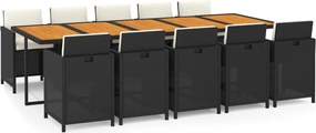 vidaXL Set mobilier de exterior cu perne, 11 piese, negru, poliratan