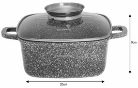 Oală pătrată cu capac 20x20 cm, 2.8L – Klausberg KB 7528, antiaderentă marmură, pentru gătit rapid și sănătos, culoare gri