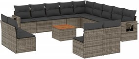 vidaXL Set mobilier de grădină cu perne, 14 piese, gri, poliratan
