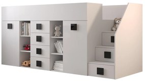 Pat multifuncțional 90 cm Toreno 3 (Alb + alb lucios + mânere negru lucios) (D). 1083336