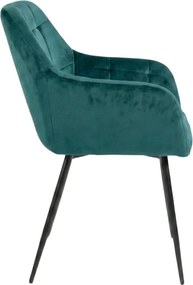 Fotoliu de dining verde inchis LOREN VELVET cu picioare negre