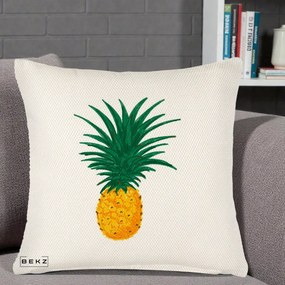 Perna Decorativa Ananas Tropical, 40x40 cm, Crem Reliefat, Husa Detasabila, Perna Inclusa, BEKZ®