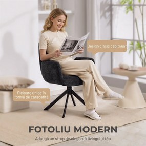 HOMCOM Fotoliu Rotativ pentru Dormitor, Material Textil cu Aspect de In și Picioare Înclinate din Oțel, Negru | Aosom Romania