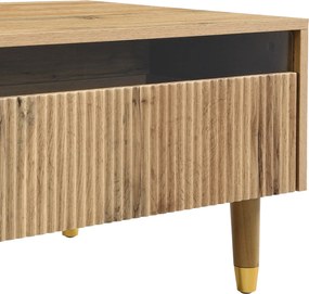 Masă de cafea cu LED, 2 sertare și iluminare LED, 110x50x40 cm, Culoare naturală