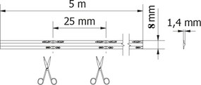 Bandă LED COB GTV pentru mobilier, lumină rece, 320 LED m, 800 lm m, 24V, IP20, 5 m Alb rece, 9 W/m, 24 V, LED Cob, 800 lm/m, 8 mm