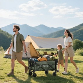 Outsunny Cărucior Pliabil de Grădină de 72l cu Deschidere Posterioară, Roți, Buzunare și Mâner, 114x46x65-92 cm, Verde | Aosom Romania