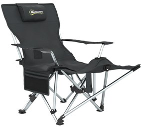Outsunny Scaun de Camping Pliabil și Rabatabil cu Suport pentru Picioare Detașabil și Tetieră, 82x50/100x88 cm, Negru | Aosom Romania