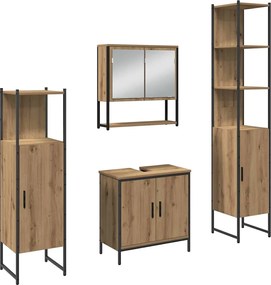 vidaXL Set de mobilier pentru baie cu raft 4 pcs Maro Lemn compozit
