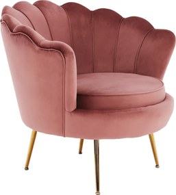 Fotoliu în stil Art-deco, catifea Velvet roz/crom auriu, NOBLIN