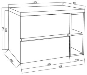 Set mobilier pentru lavoar pe blat Fluminia Genova 80 cu blat si raft deschis