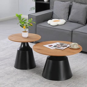 Masuta De Cafea Set 2 Bucati Pelora Negru Metal- MDF Nuanta Naturala