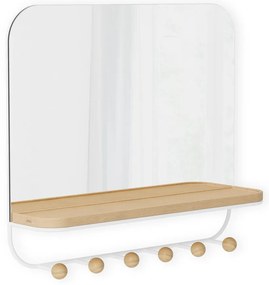 Cuier de perete alb/în culoare naturală cu raft din lemn masiv de fag Estique – Umbra