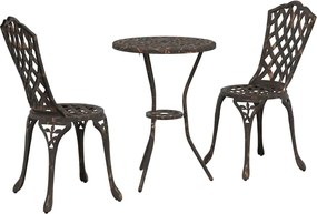 vidaXL Set Bistro de Grădină 3 pcs Bronz Aluminiu