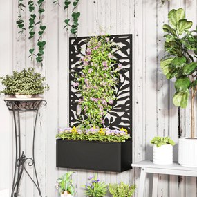 Outsunny Ghiveci cu spallier pentru plante cățărătoare din oțel, montare pe perete sau pe podea, 61x23x113 cm, negru | Aosom Romania