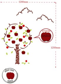 Sticker rosu / maro din vinil / PVC, cu note adezive, 125 x 120 cm, Apples Mauro Ferreti