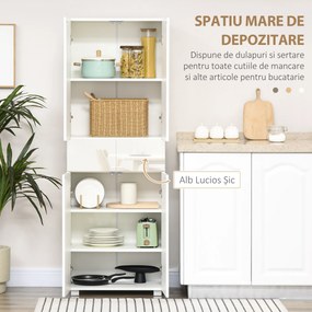 Dulap Bucatarie cu sertare,4 usi, cu 5 niveluri cu 3 rafturi reglabile,  pentru sufragerie, alb lucios 60x35x170cm HOMCOM | Aosom Romania