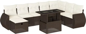 vidaXL Set canapele de grădină cu perne, 9 piese, maro, poliratan