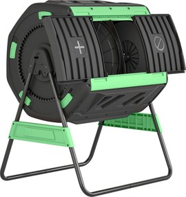Compostor de Grădină Rotativ Outsunny 200L cu Cameră Dublă, Rotație 360°, Guri de Aerisire, Mănuși, din PP Fără BPA, pentru Compostare Deșeuri Organice din Bucătărie, Grădină și Curte | Aosom Romania